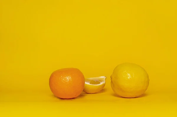 Limão Amarelo Fatia Fresca Fruta Tangerina Laranja Para Alimentos Fundo — Fotografia de Stock