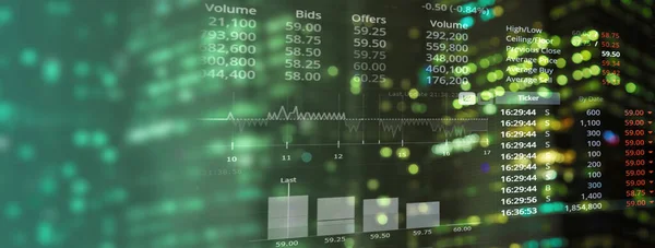 Virksomhedsanalysedata Oplysninger Til Børshandel Baggrund Grøn Glødende Lys - Stock-foto