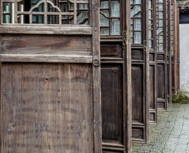 Suzhou Çin 15 Şubat 2012 Suzhou Bahçeleri Tek Renkli Şablon Kapılar ve Pencereler