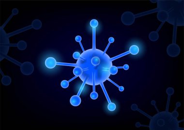 Virüs konsepti, mavi koyu arkaplan, izole vektör tasarımı