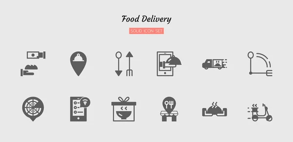 Solides Symbol Set Food Delivery Konzept Fast Service Bestellung Isolierte — Stockvektor