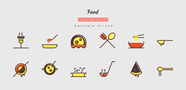Gefüllt Farbe Linie Symbol Symbol Set Lebensmittelkonzept Zeit Hause Kochen — Stockvektor