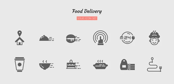 Solides Symbol Set Food Delivery Konzept Fast Service Bestellung Isolierte — Stockvektor