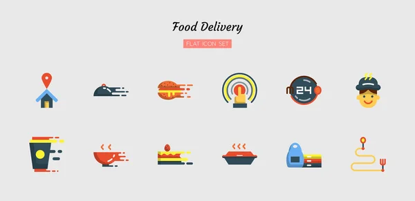 Color Flat Icon Symbol Set Food Delivery Concept Fast Service — Stock Vector