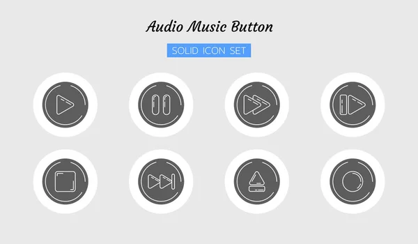 stock vector solid icon symbol set, audio video music control circle buttons concept, digital multimedia, play, pause, stop and more, Isolated flat vector design