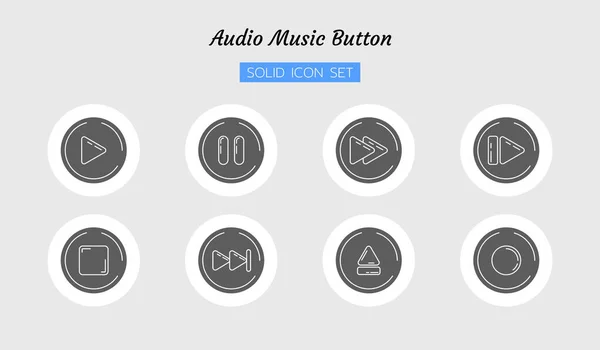 Solide Symbolsatz Audio Video Musik Steuerkreis Tasten Konzept Digitale Multimedia Stockvektor