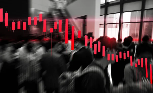 Stock Technical Chart Bearish Market Candlestick Price Blurred Business People — Stock Photo, Image