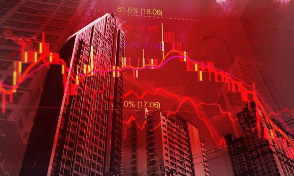 Stock Graf Diagram Med Fibonacci Indikator Björnmarknaden Börs Björn Koncept — Stockfoto