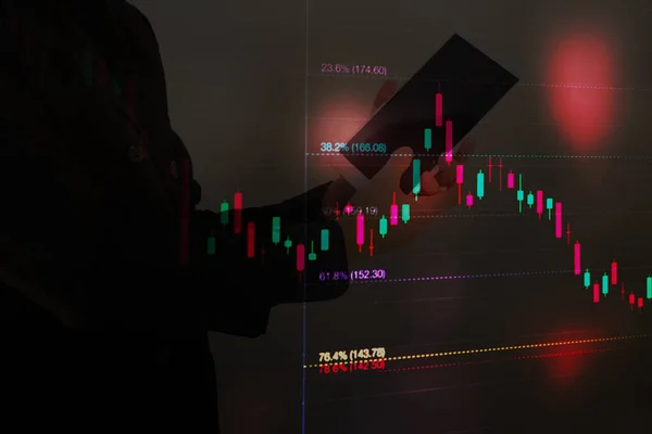 Üzletember Vagy Tőzsde Kereskedő Elemzése Stock Chart Fibonacci Indikátor Üzletember — Stock Fotó