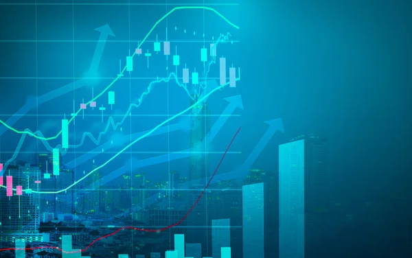 Finansal yatırım veya Ekonomik eğilimler veya iş fikirleri tasarımı, soyut ticaret ve finans geçmişi 2 için uygun telif alanı ile grafik kavramına sahip borsa veya önx ticaret grafiği mumu çubuğu