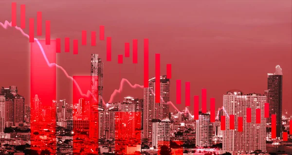 Stock Graph Candlestick Price Concept Stock Graph Bear Market Cityscape — Photo