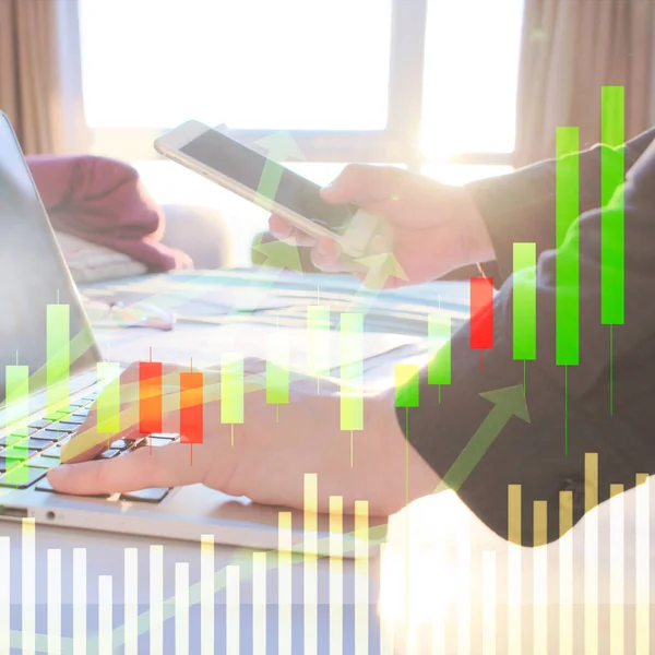 Stock Trader Stock Chart Candle Stick Volume Bar Diagram Stock — Stock Photo, Image