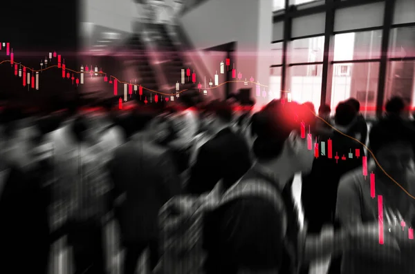 Grafik düşüşü konsepti, borsa ve borsa grafiğinin bulanık arkaplanı, piyasada panik satışı.