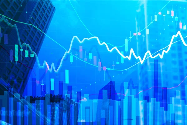 Cilt ve parabolik gösterge, iş finans veya borsa konsepti içeren borsa mumu çubuğu