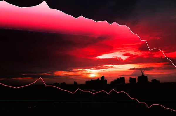 Графік Фондового Ринку Індикатором Перевантаженого Rsi Ведмежому Ринку Хмарами Міста — стокове фото