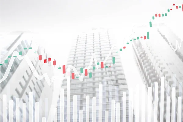 Stock Market Candle Stick Graph Modern Building City Sky White — Stock Photo, Image