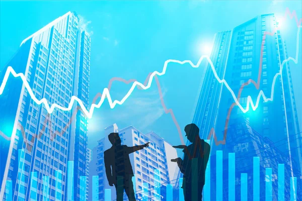 Borsada borsa grafiği ve borsa simsarının silüeti 2 numaralı grafiği analiz ediyor.