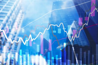 Modern bina gökyüzünde bulanık borsa grafiği, borsa ve finans piyasaları konsepti 11