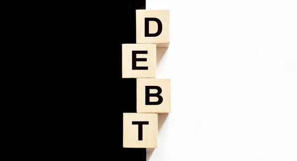 Debt Text Wooden Blocks Financial Business Concept Black White Background — 图库照片