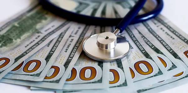 Concepto Costo Atención Médica Con Estetoscopio Antecedentes Dólares Concepto Médico — Foto de Stock