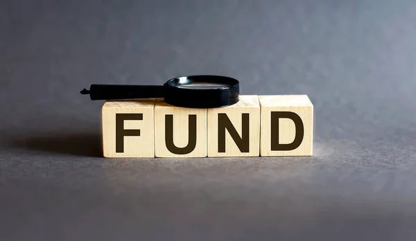 Fund Word Blokk Finom Nagyító Üveg Szürke Alapon Jövedelem Ráfordítások — Stock Fotó