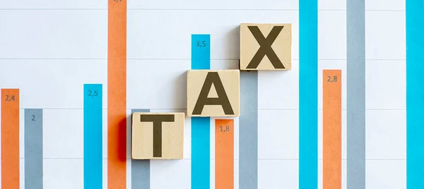 Letras Palavra Tax Blocos Madeira Plano Fundo Gráfico Conceito Empresa — Fotografia de Stock