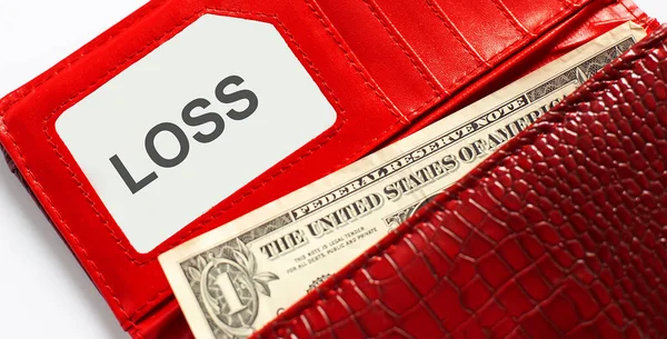 Szöveg Loss Névjegykártyával Piros Bőrtárcával Pénzügyi Üzleti Koncepció — Stock Fotó
