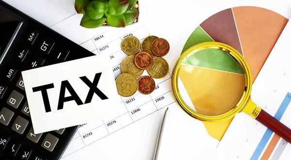 Tax Text Office Tools Charts Analysis Target Audience Site Page — Stock Photo, Image