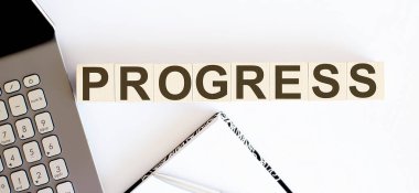 iş konsepti metni ahşap blok PROGRESS