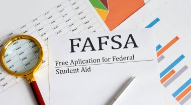 FAFSA inscription on documents. Business concept clipart