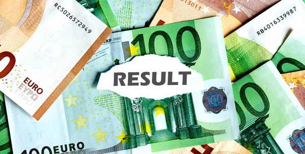 Focus Word Result Piece Torn White Paper Euros Currency Background — Stock Photo, Image