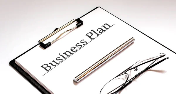 Business Plan Concept White Sheet Pen Glasses — Stock Photo, Image