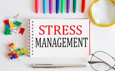 Not defterine, planlama konseptine, ofis araçlarına, çizelgeye ve dolarlara kazınmış stres yönetimi