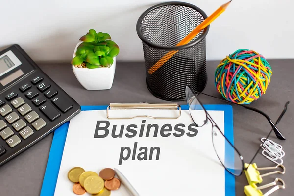 Business Plan Written Paper Office Tools — Stock Photo, Image