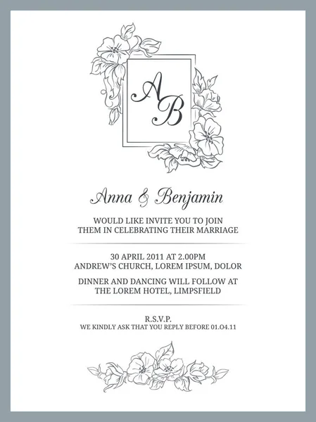 Προσκλητήριο γάμου με floral μονόγραμμα — Διανυσματικό Αρχείο