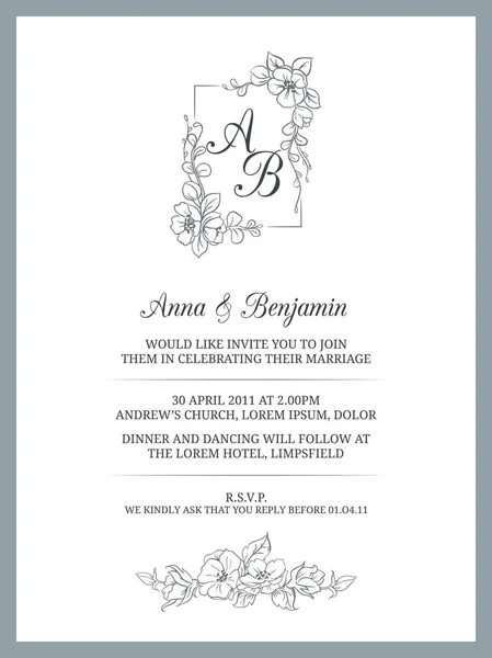 Invitación de boda con monograma floral Gráficos Vectoriales