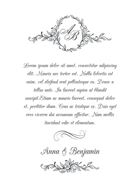 Invitación de boda con monograma floral — Vector de stock