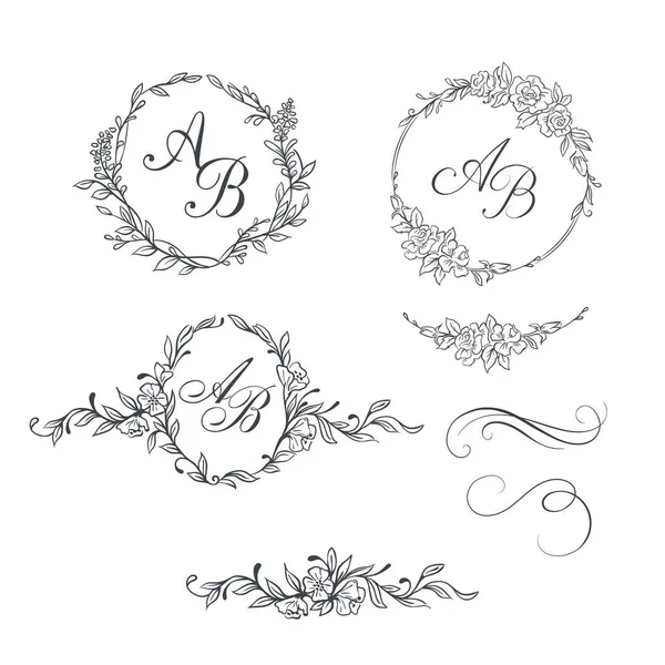 Conjunto de elegantes monogramas florales — Archivo Imágenes Vectoriales