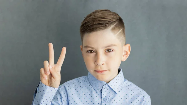 Vuelta Escuela Feliz Chico Sonriente Niño Escuela Primaria Uniforme Chico — Foto de Stock