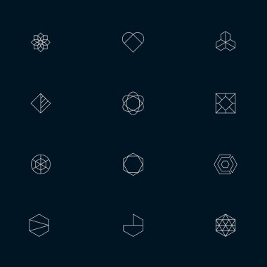 Çizim soyut düzenli geometrik şekiller 12 ögeler kümesi