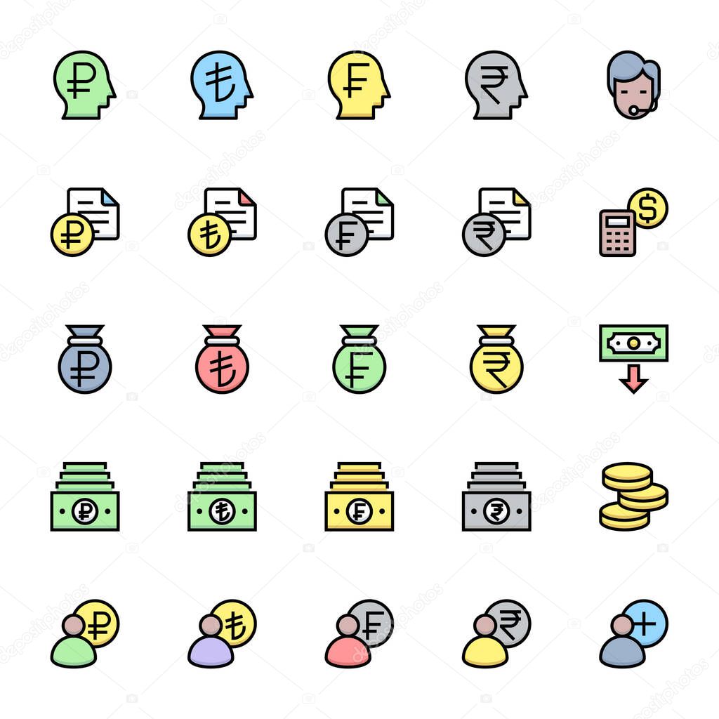 Filled color outline icons for business & financial.