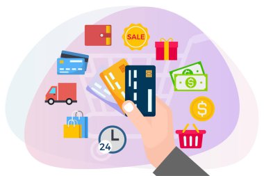 Online shopping modules concept illustration.