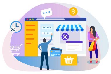 People doing online shopping illustration.