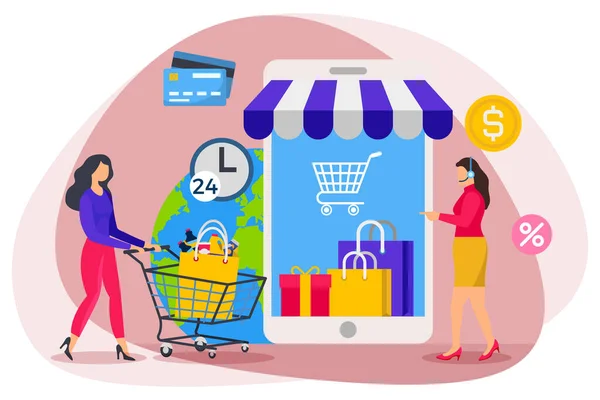 Online Shopping Customer Support Illustration — Archivo Imágenes Vectoriales