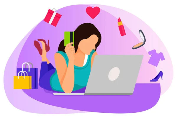 Woman Doing Online Shopping Illustration — Archivo Imágenes Vectoriales