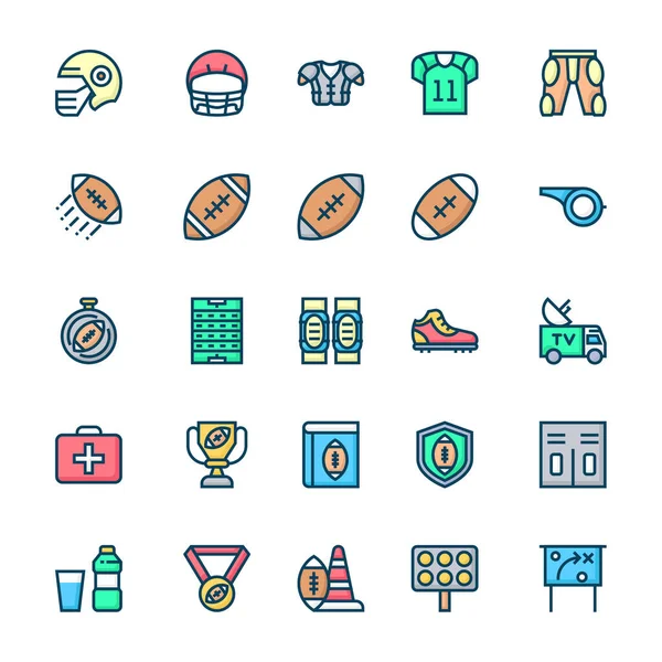 Filled Color Outline Icons American Football — Stock Vector