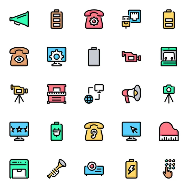 Filled Color Outline Icons Devices — Stock Vector