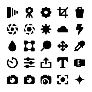 Kamera için siyah simge simgeleri.