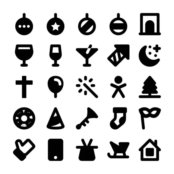 Schwarze Glyphen Symbole Für Weihnachten — Stockvektor