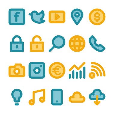 Sosyal medya için doldurulmuş renk özeti simgeleri.